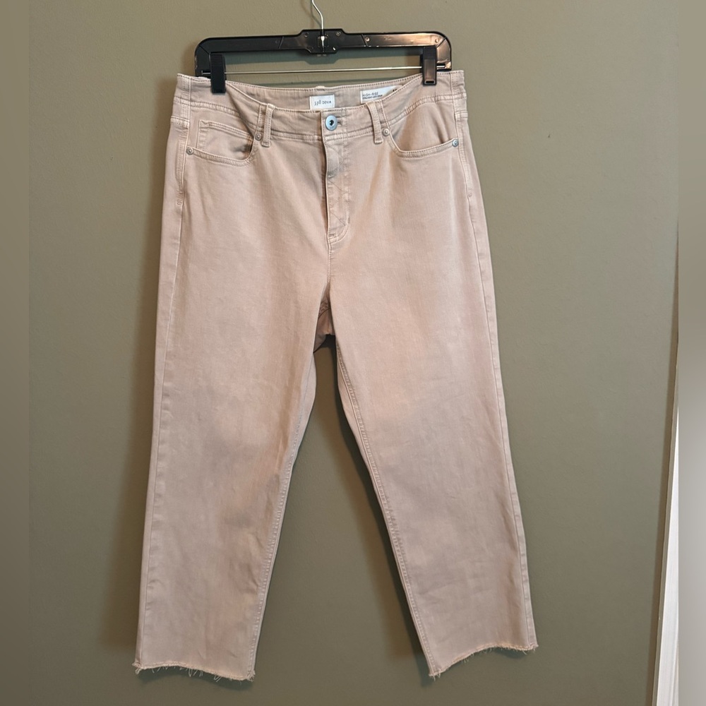 J Jill Denim High Rise Straight Leg Cropped Pants Stretch Size Petite 12 Raw Hem